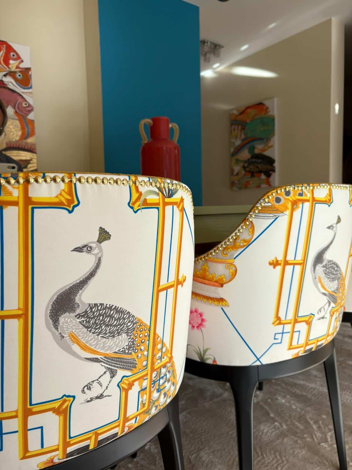 A look at the unique dining chairs in the Amadeus Schladming apartment building